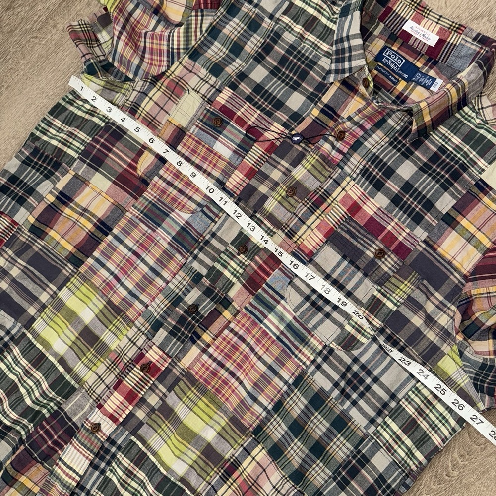 NEW Polo Ralph Lauren Bleeding Madras Patchwork Short Sleeve Work Shirt Mens 2XL - Picture 5 of 6